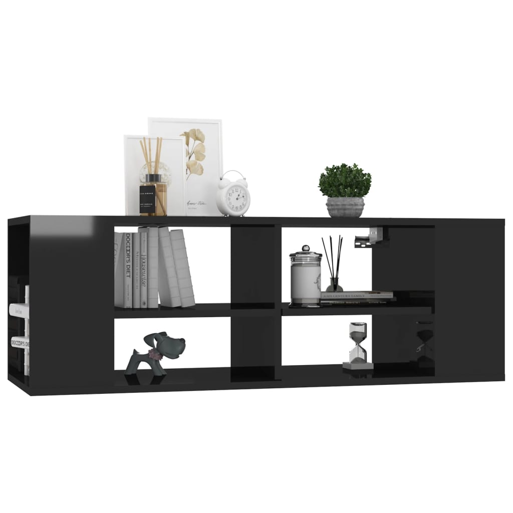 Armadietto TV da Parete Nero Lucido 102x35x35 cm in Truciolato - homemem39