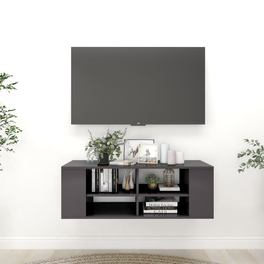 Armadietto TV da Parete Grigio Lucido 102x35x35cm in Truciolato - homemem39