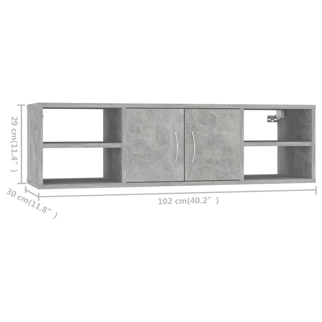 Scaffale a Parete Grigio Cemento 102x30x29 cm in Truciolato - homemem39