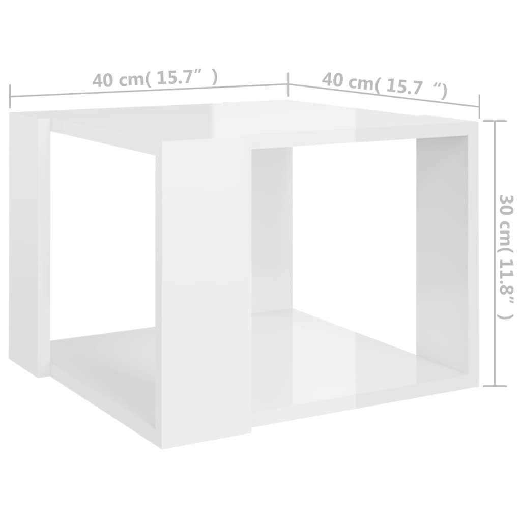 Tavolino da Salotto Bianco Lucido 40x40x30 cm Legno Multistrato - homemem39