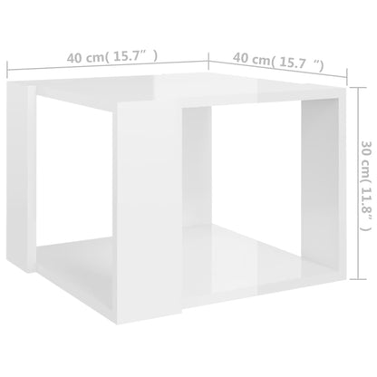 Tavolino da Salotto Bianco Lucido 40x40x30 cm Legno Multistrato - homemem39