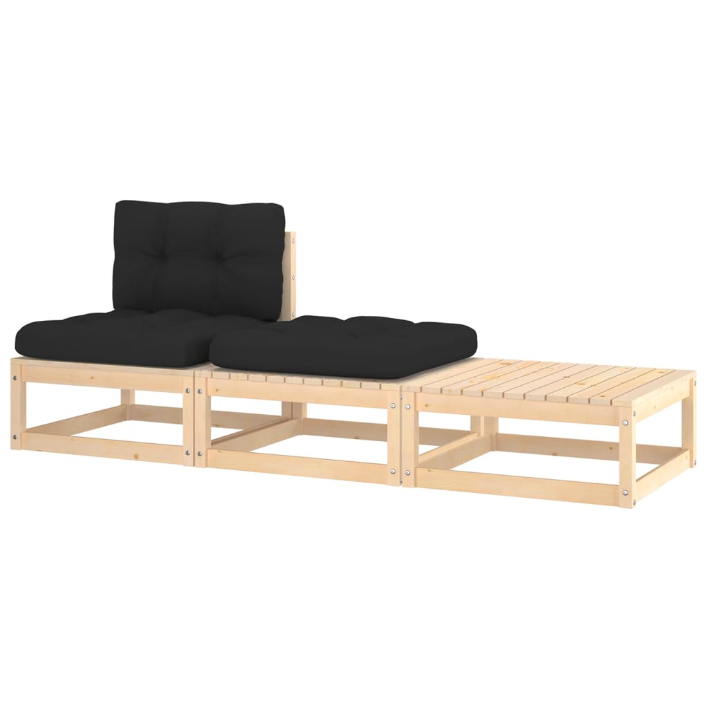 Set Divani da Giardino 3 pz con Cuscini Legno Massello Pino - homemem39