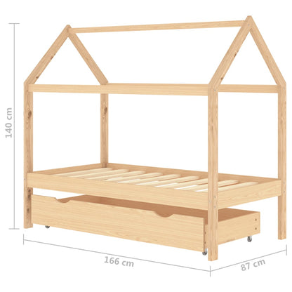 Giroletto per Bambini con Cassetto in Pino Massello 80x160 cm - homemem39