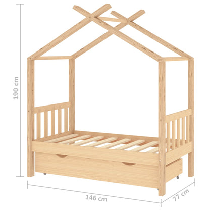 Giroletto per Bambini con Cassetto in Pino Massello 70x140 cm - homemem39