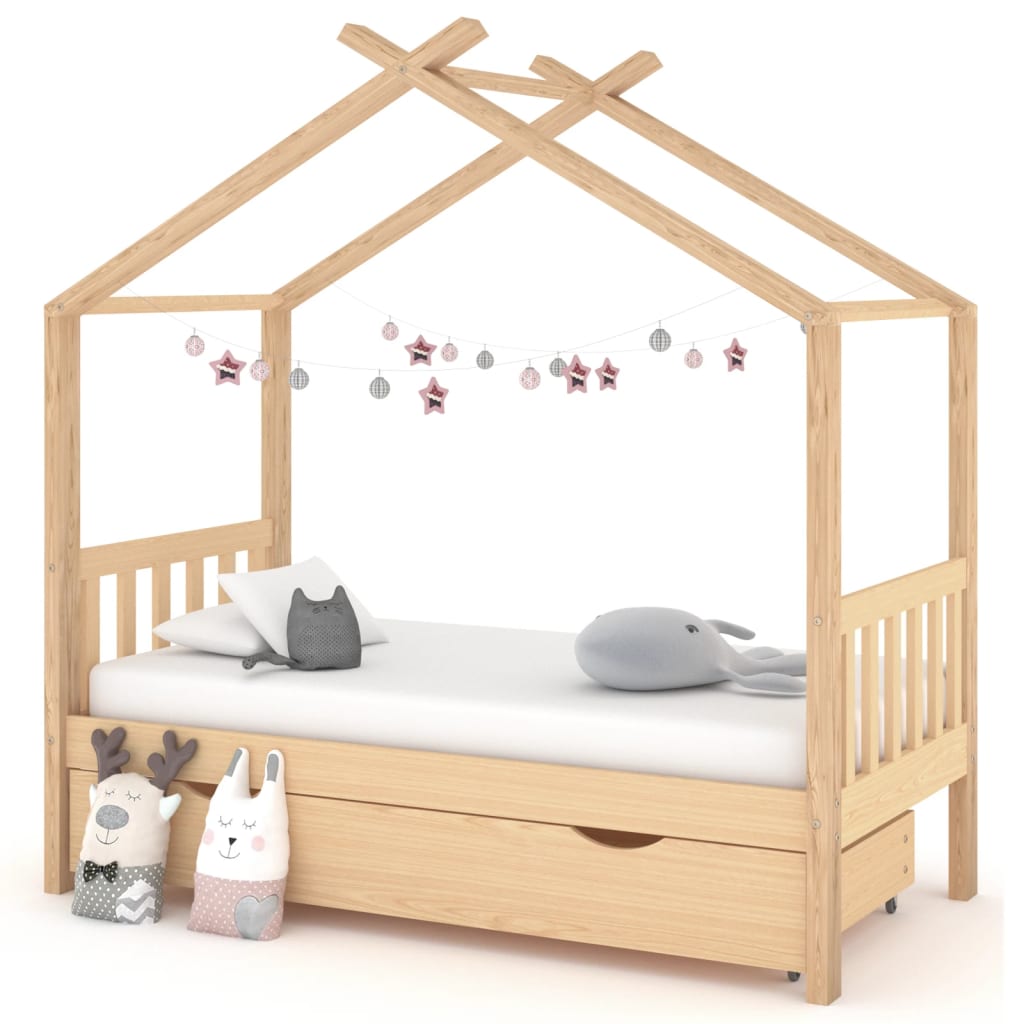 Giroletto per Bambini con Cassetto in Pino Massello 80x160 cm - homemem39