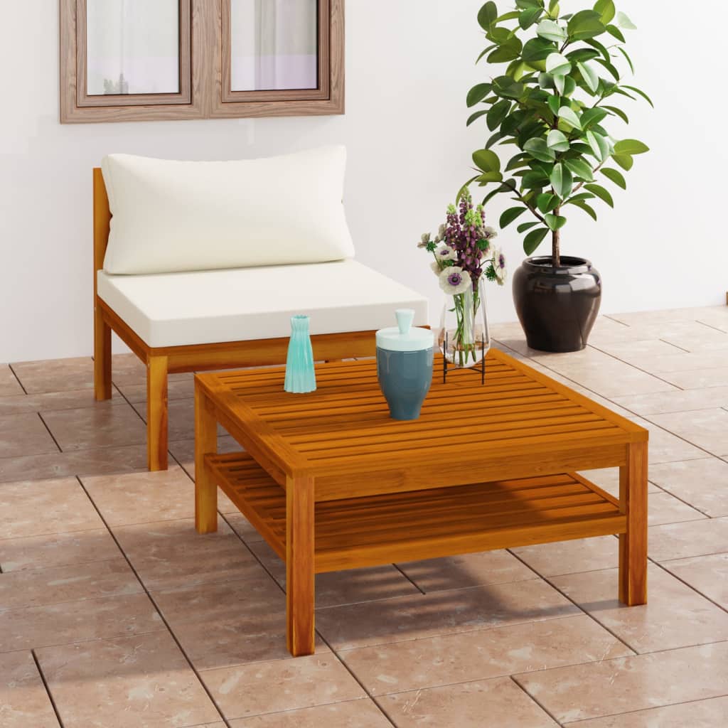 Set Divani da Giardino 2pz Cuscini Bianco Crema Massello Acacia - homemem39