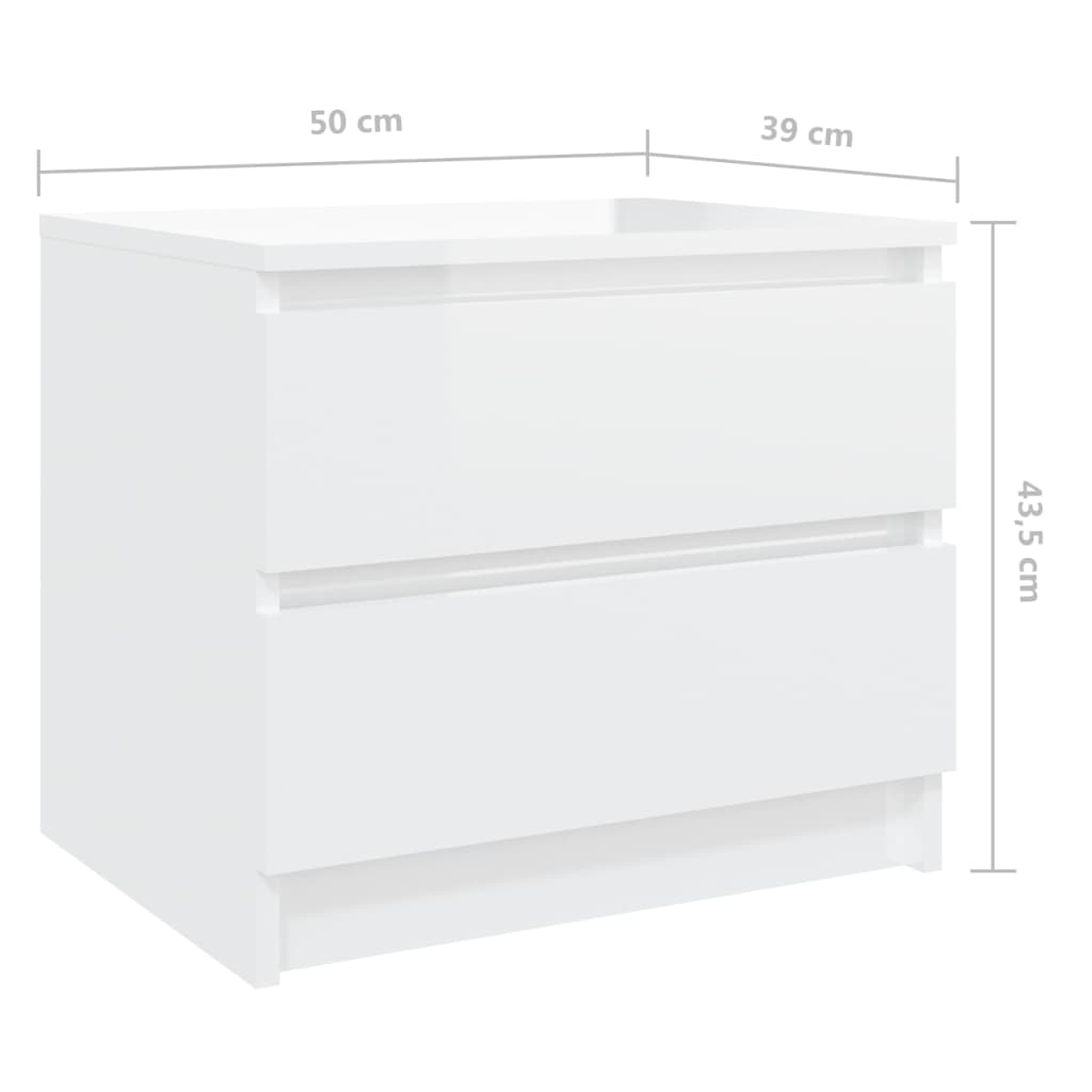 Comodini 2 pz Bianco Lucido 50x39x43,5 cm in Truciolato - homemem39