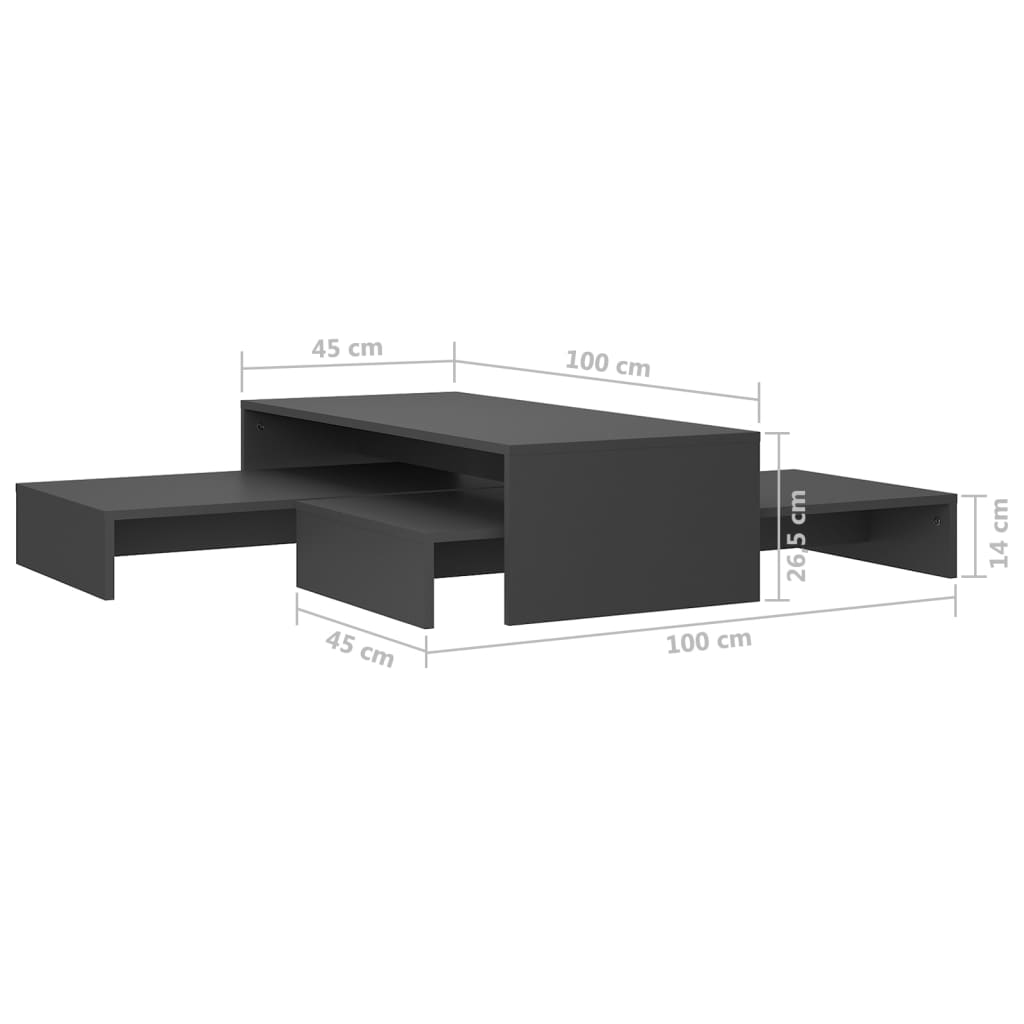 Set Tavolini Salotto Estraibili Grigi 100x100x26,5cm Truciolato - homemem39