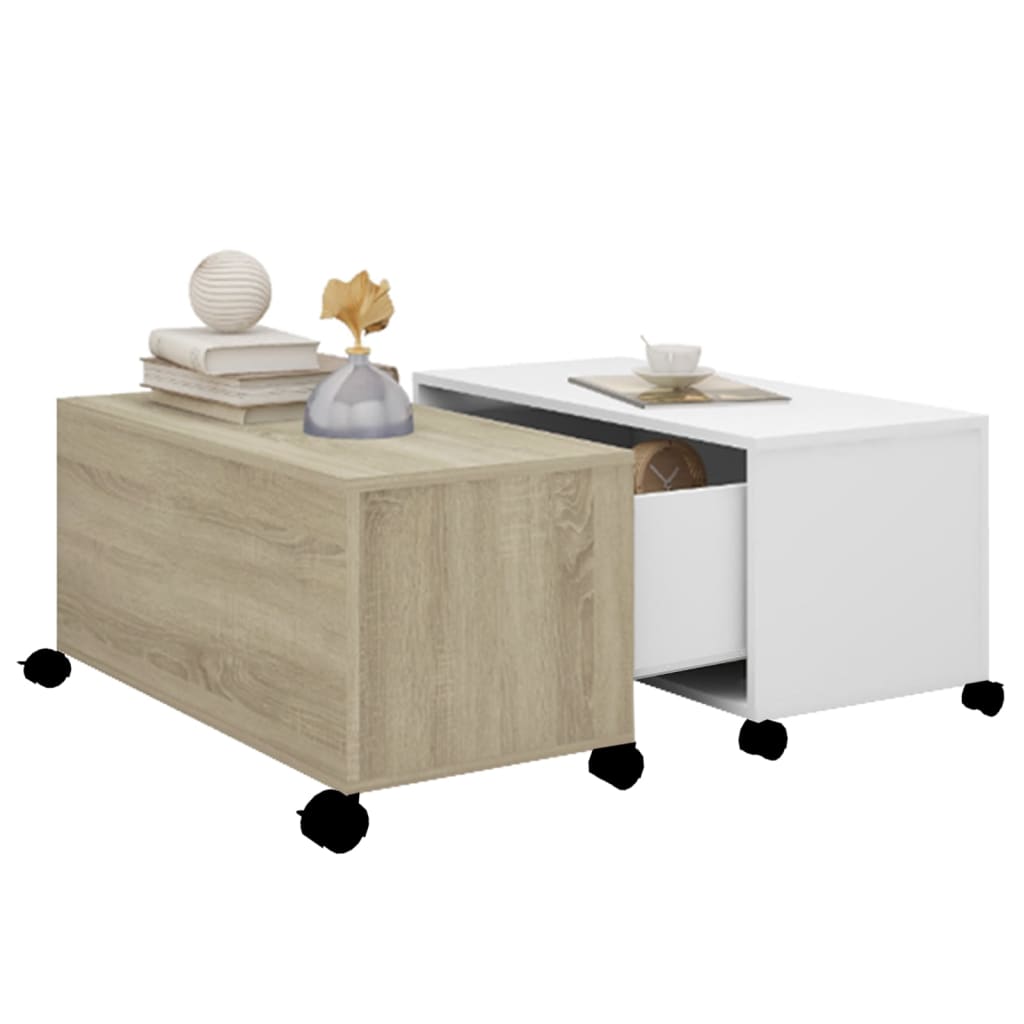 Tavolino da Caffè Bianco e Rovere Sonoma 75x75x38 cm Truciolato - homemem39