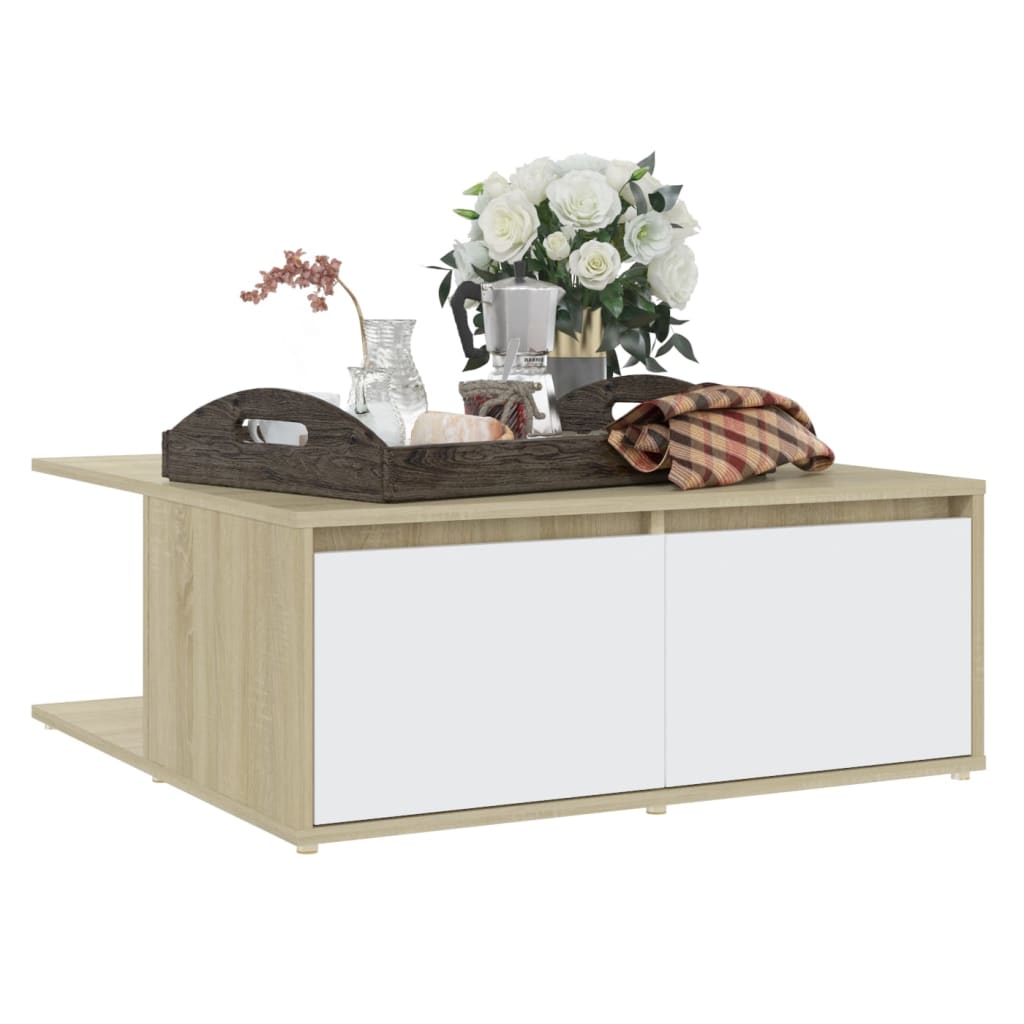 Tavolino da Caffè Bianco e Rovere Sonoma 80x80x31 cm Truciolato - homemem39