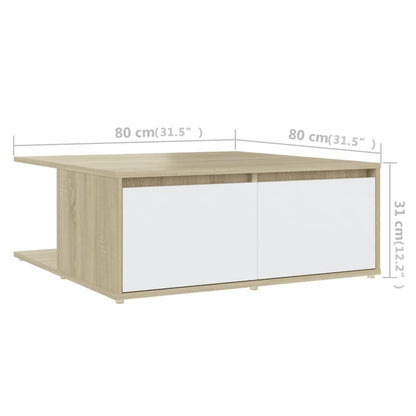 Tavolino da Caffè Bianco e Rovere Sonoma 80x80x31 cm Truciolato - homemem39
