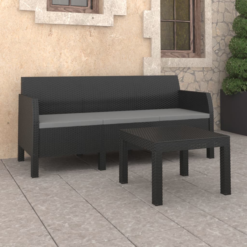 Set Divani da Giardino 2 pz con Cuscini in Rattan PP Antracite - homemem39