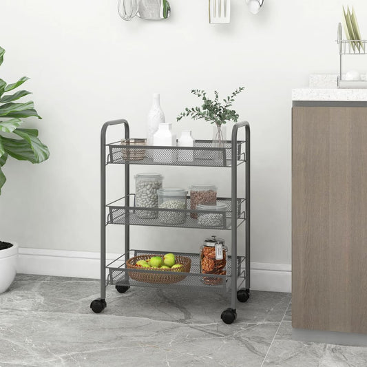 Carrello da Cucina con 3 Ripiani Grigio 46x26x64 cm in Ferro - homemem39