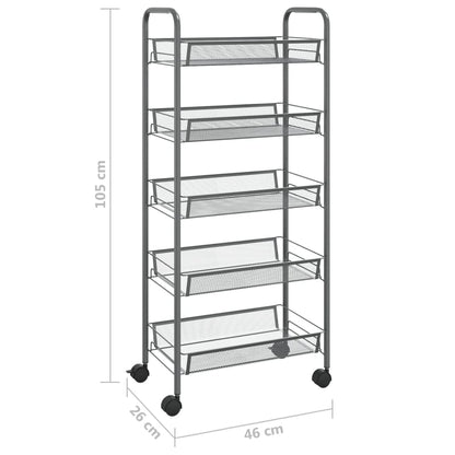 Carrello da Cucina con 5 Ripiani Grigio 46x26x105 cm in Ferro - homemem39