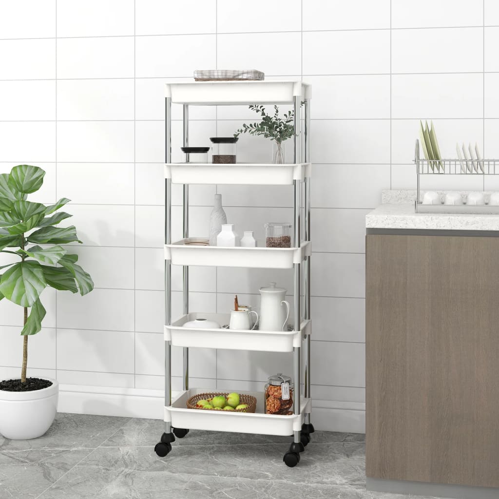 Carrello da Cucina 5 Ripiani Bianco 42x29x128 cm Ferro e ABS - homemem39