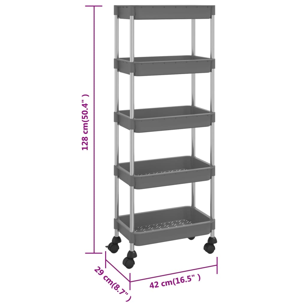 Carrello da Cucina 5 Ripiani Grigio 42x29x128 cm Ferro e ABS - homemem39