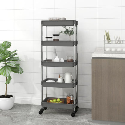 Carrello da Cucina 5 Ripiani Grigio 42x29x128 cm Ferro e ABS - homemem39