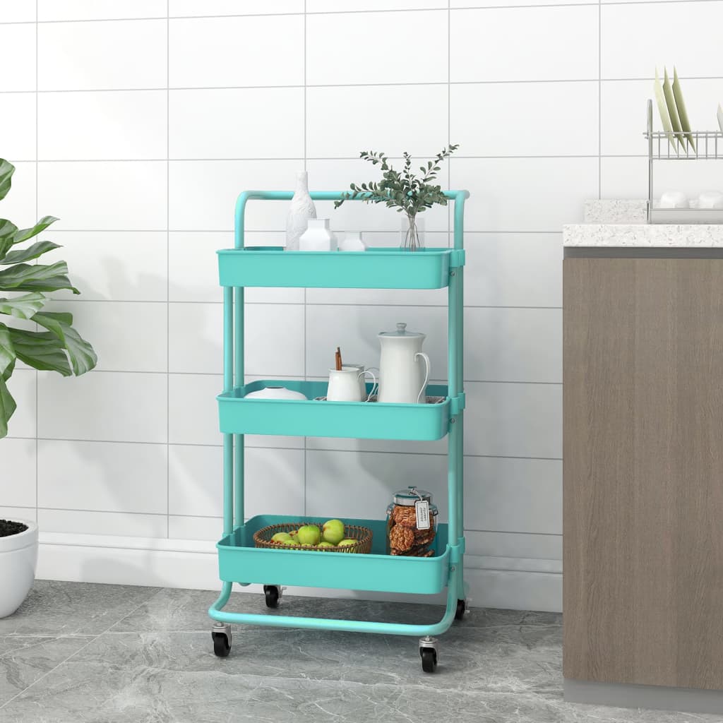 Carrello da Cucina 3 Ripiani Turchese 42x35x85 cm Ferro e ABS - homemem39