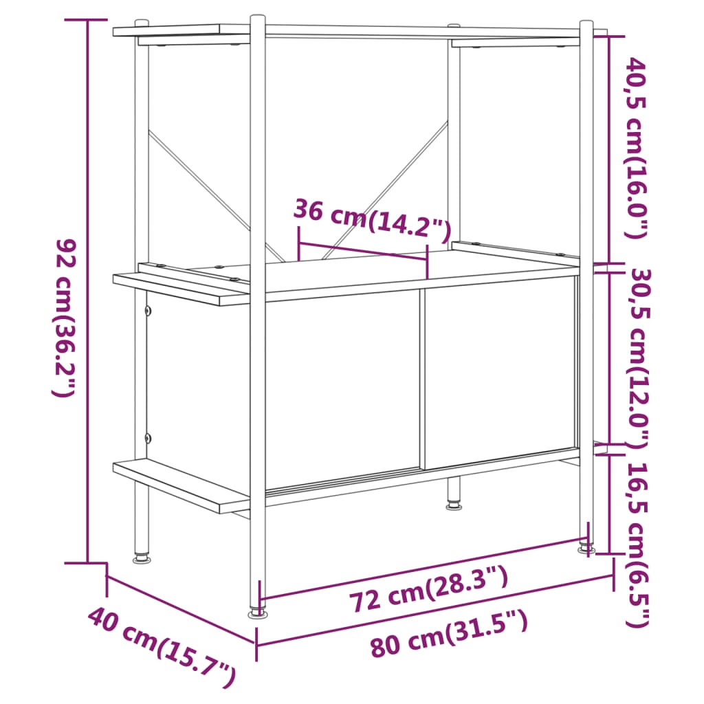 Scaffalatura 3 Livelli con Mobiletto 80x40x92cm Acciaio e Legno - homemem39