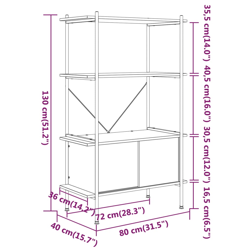 Scaffalatura 4 Livelli con Mobile 80x40x130 cm Acciaio e Legno - homemem39