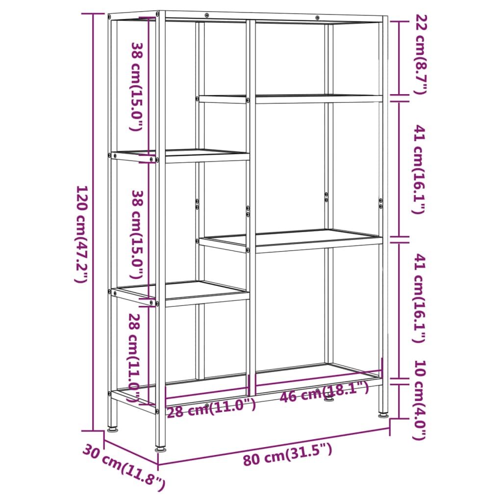 Scaffale per Libri 80x30x120 cm Acciaio e Legno Multistrato - homemem39