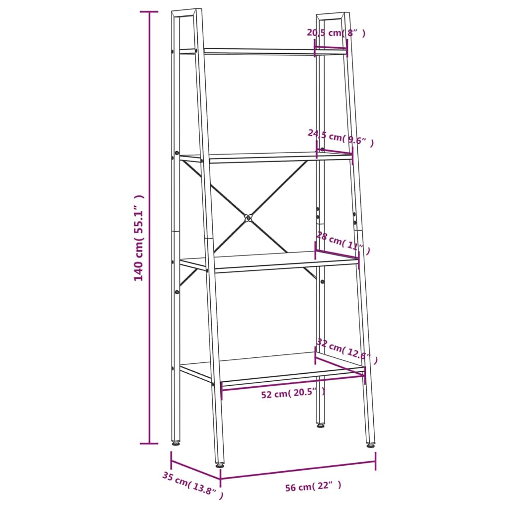 Scaffale Autoportante 4 Ripiani Marrone Chiaro Nero 56x35x140cm - homemem39