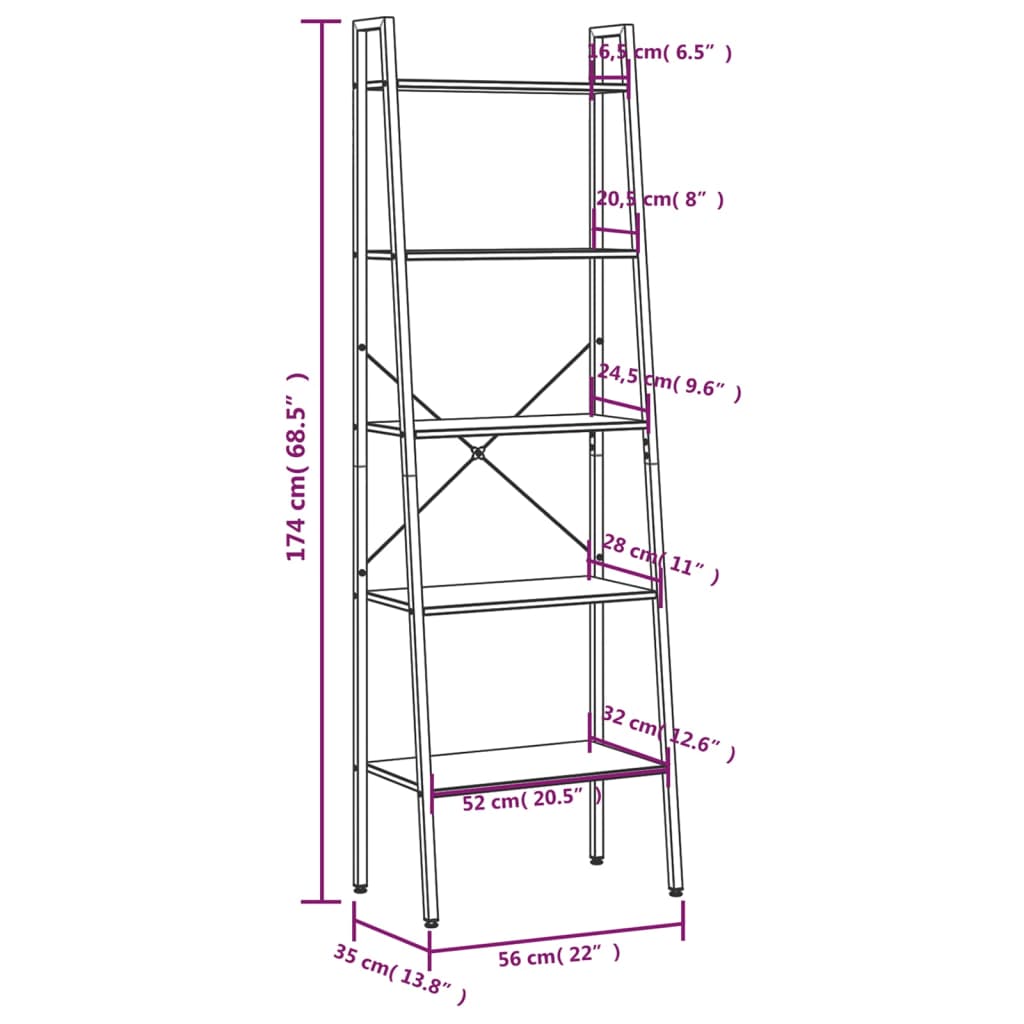 Scaffale Autoportante con 5 Ripiani Nero 56x35x174 cm - homemem39