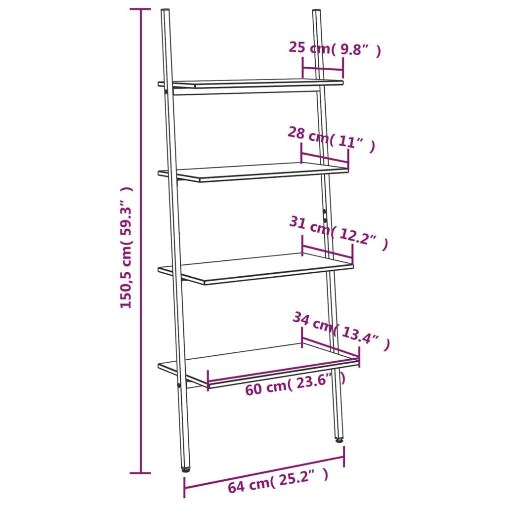 Scaffale Pendente 4 Livelli Marrone Chiaro e Nero 64x34x150,5cm - homemem39