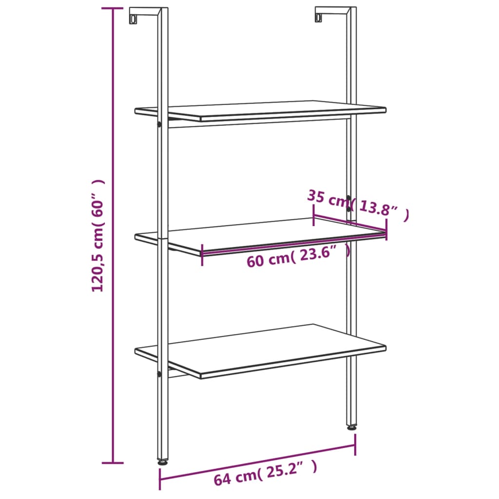 Scaffale Pendente a 3 Livelli Nero 64x35x120,5 cm - homemem39