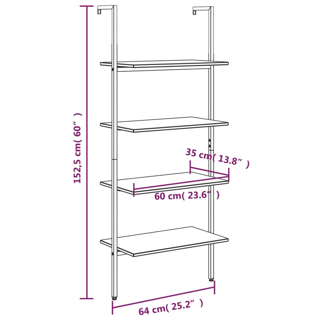 Scaffale Pendente 4 Livelli Marrone Chiaro e Nero 64x35x152,5cm - homemem39