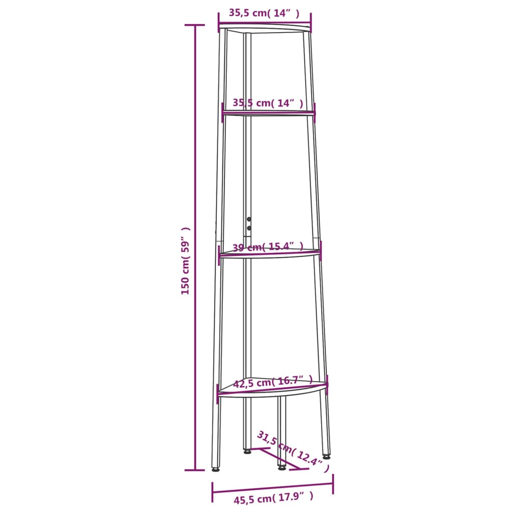 Scaffale Angolare 4 Livelli Marrone Chiaro Nero 45,5x31,5x150cm - homemem39