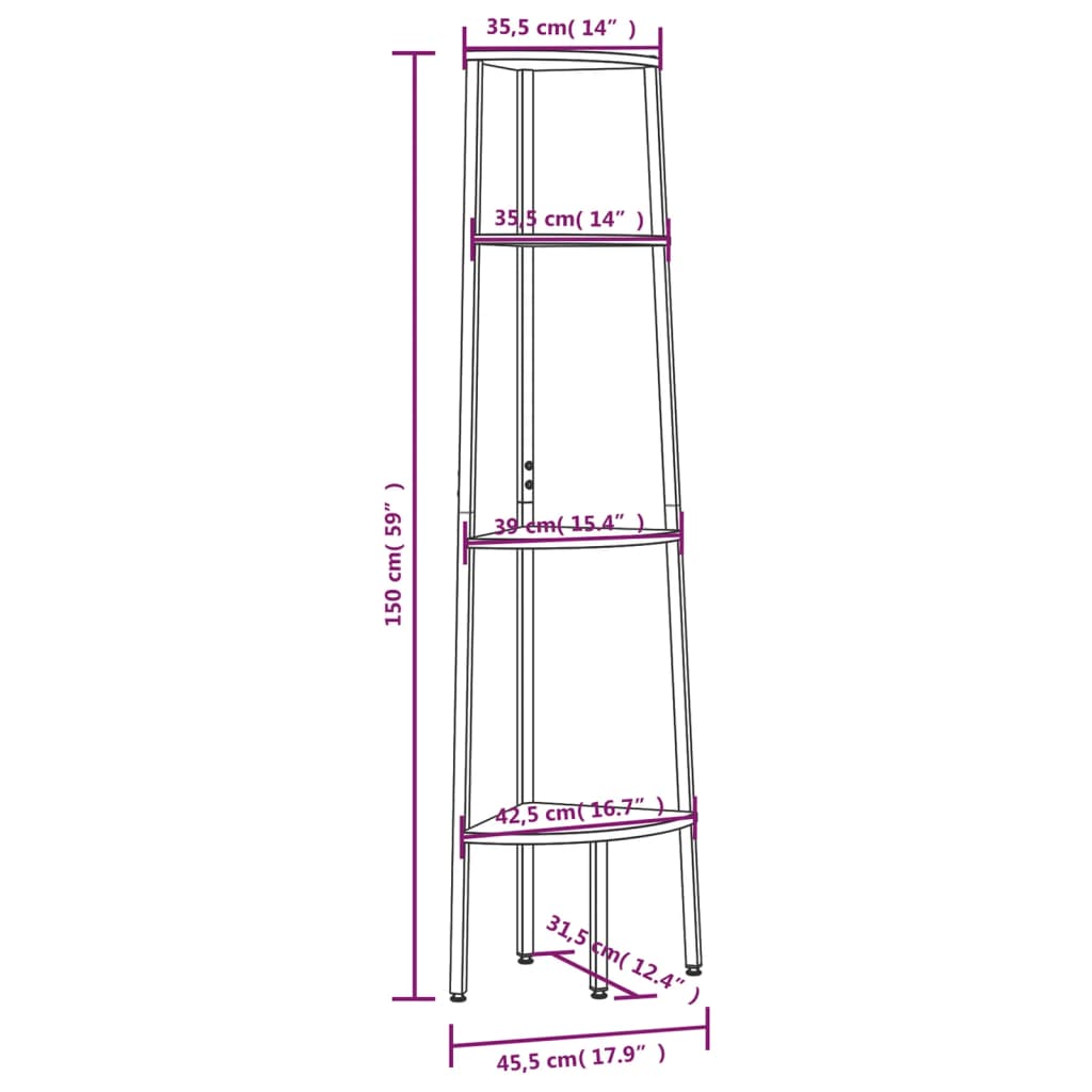 Scaffale Angolare 4 Livelli Marrone Scuro Nero 45,5x31,5x150cm - homemem39