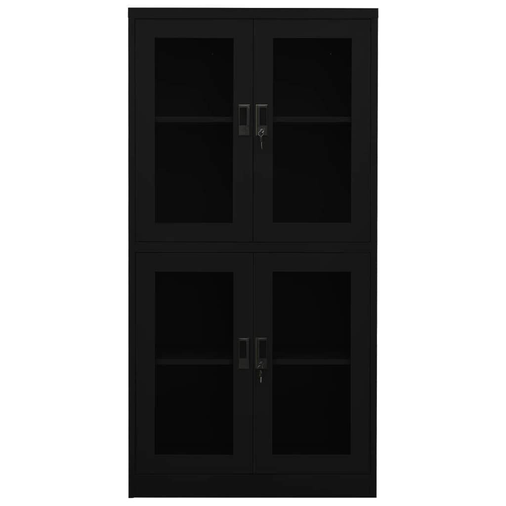 Armadio per Ufficio Nero 90x40x180 cm in Acciaio e Vetro - homemem39