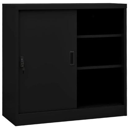 Armadio per Ufficio Anta Scorrevole Nero 90x40x90cm Acciaio - homemem39