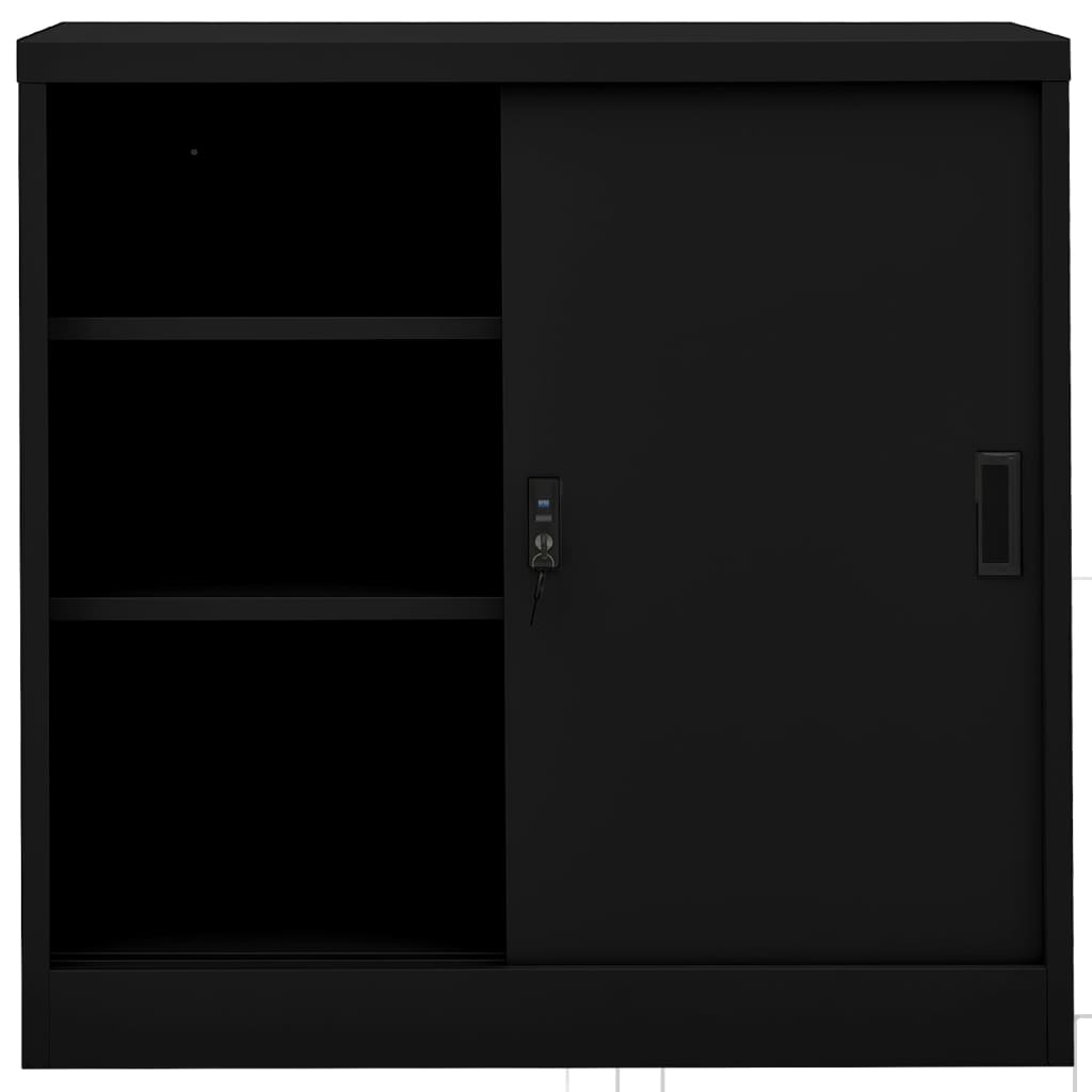 Armadio per Ufficio Anta Scorrevole Nero 90x40x90cm Acciaio - homemem39