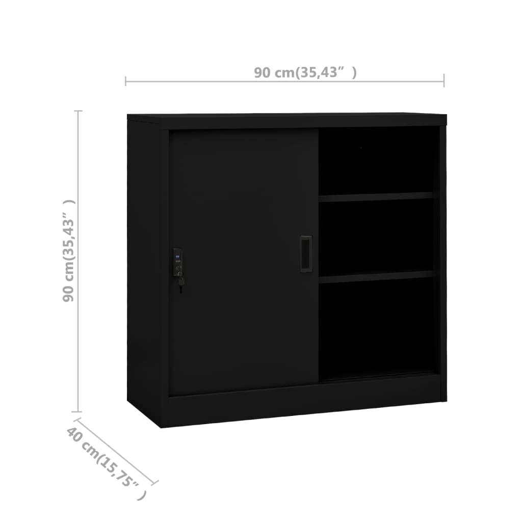 Armadio per Ufficio Anta Scorrevole Nero 90x40x90cm Acciaio - homemem39