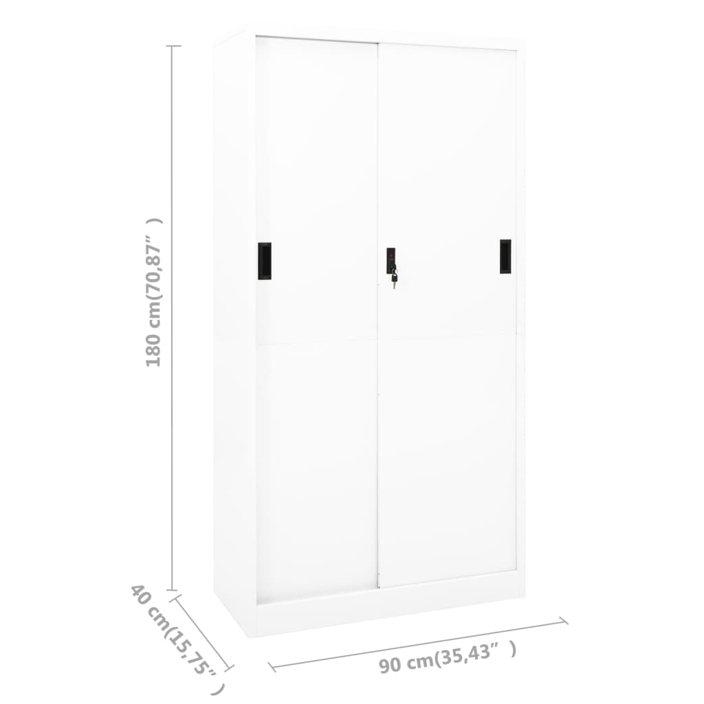 Armadio per Ufficio Anta Scorrevole Bianco 90x40x180 cm Acciaio - homemem39