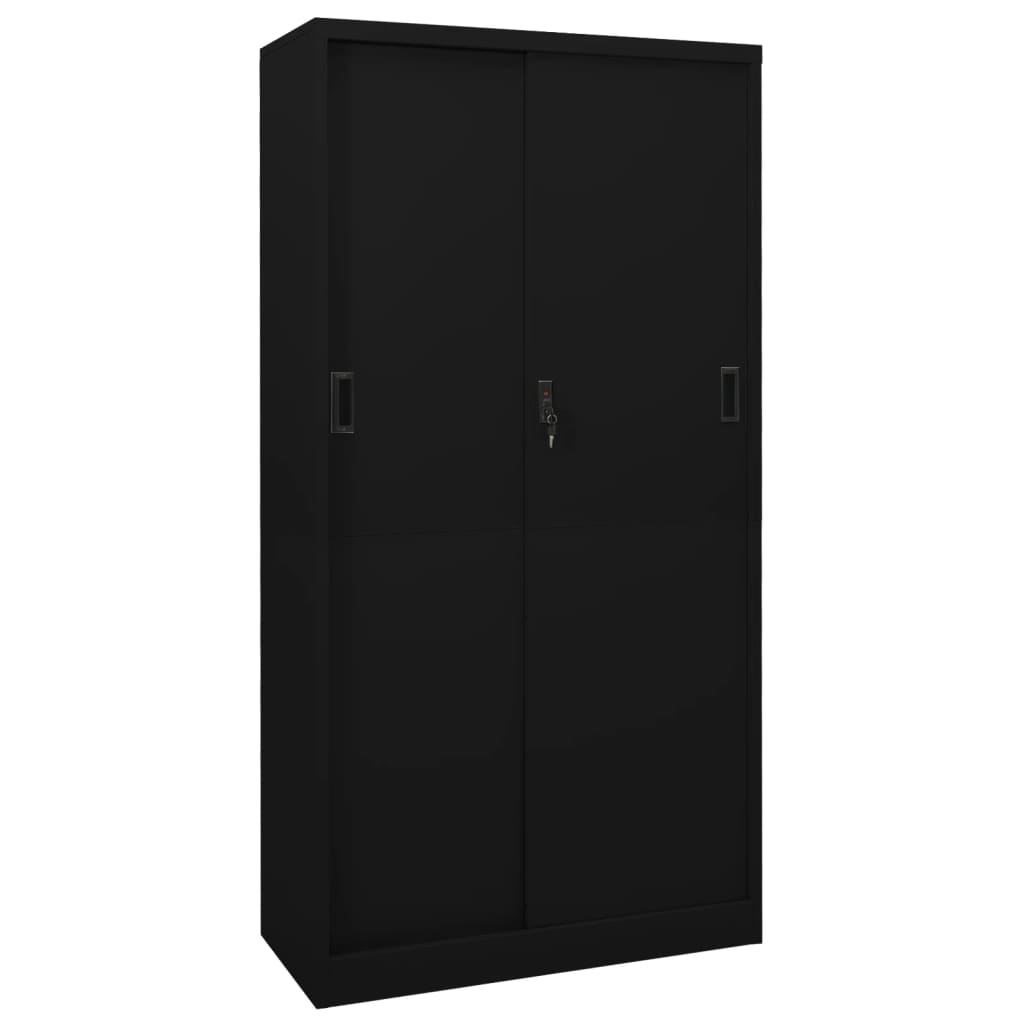 Armadio per Ufficio Anta Scorrevole Nero 90x40x180 cm Acciaio - homemem39