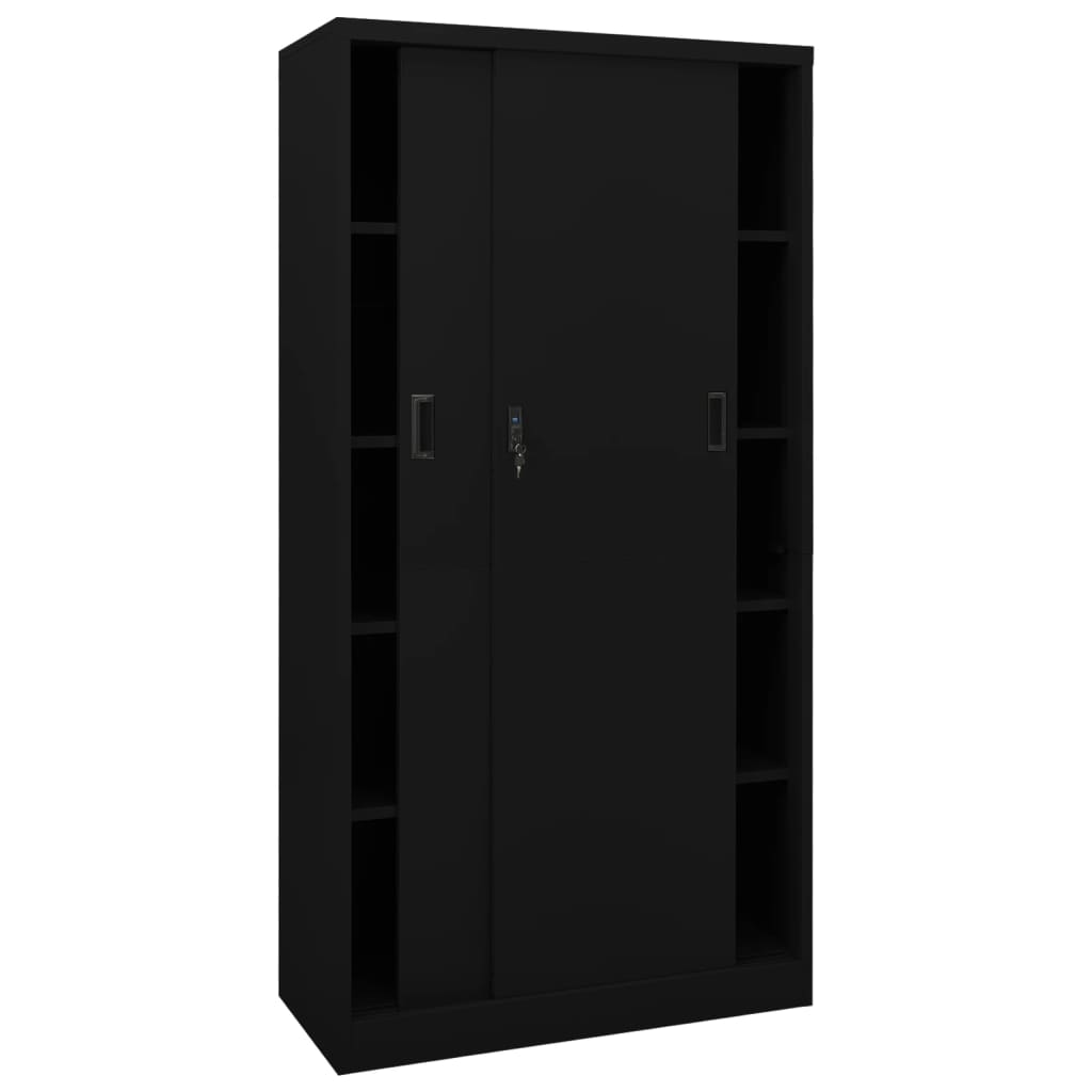 Armadio per Ufficio Anta Scorrevole Nero 90x40x180 cm Acciaio - homemem39