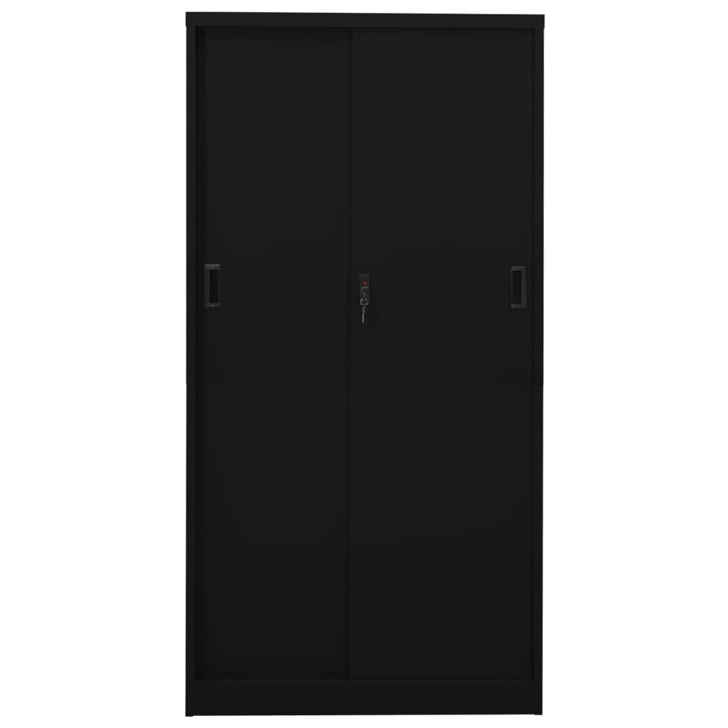 Armadio per Ufficio Anta Scorrevole Nero 90x40x180 cm Acciaio - homemem39