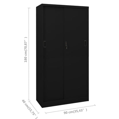 Armadio per Ufficio Anta Scorrevole Nero 90x40x180 cm Acciaio - homemem39