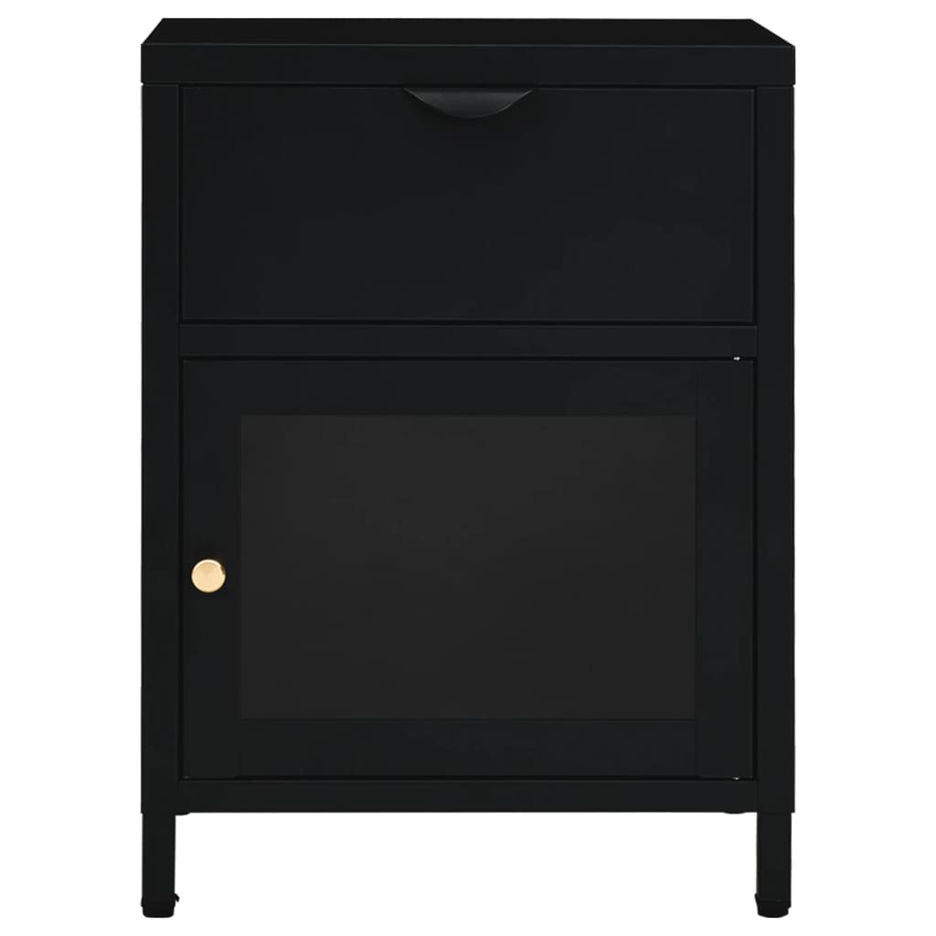 Comodino Nero 40x30x54,5 cm in Acciaio e Vetro - homemem39