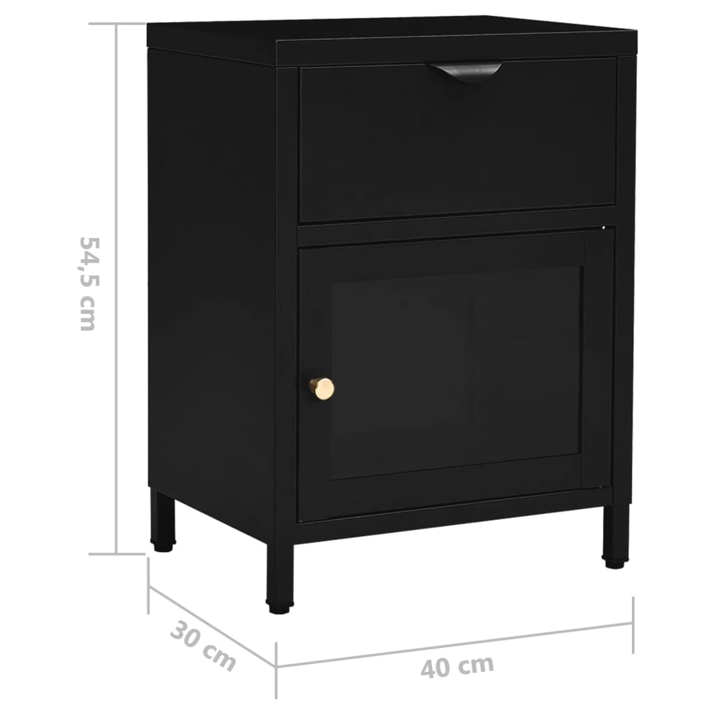 Comodino Nero 40x30x54,5 cm in Acciaio e Vetro - homemem39