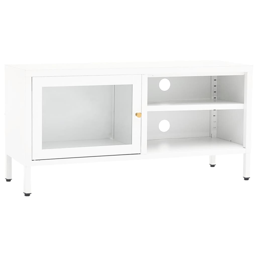 Mobile TV Bianco 90x30x44 cm in Acciaio e Vetro - homemem39