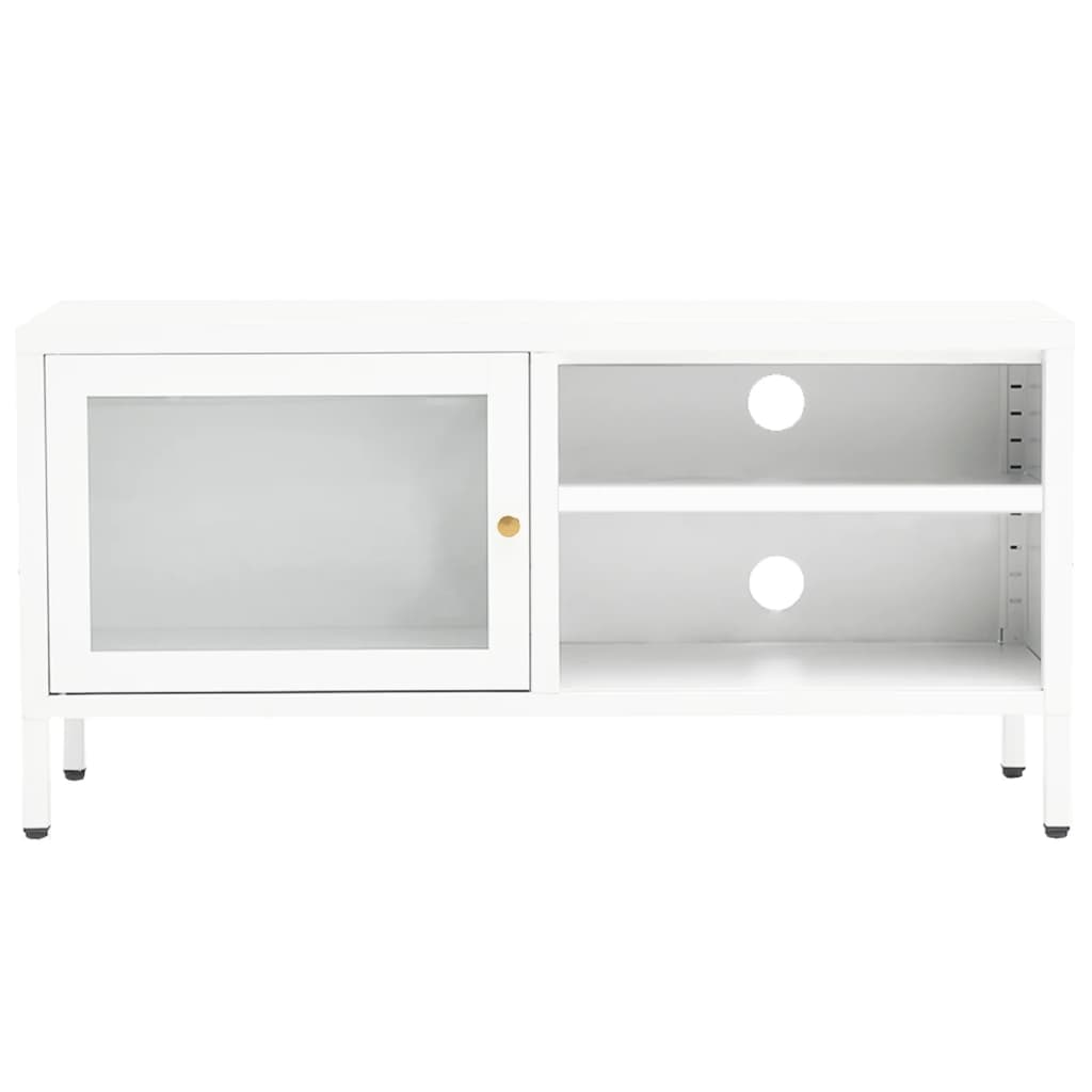 Mobile TV Bianco 90x30x44 cm in Acciaio e Vetro - homemem39