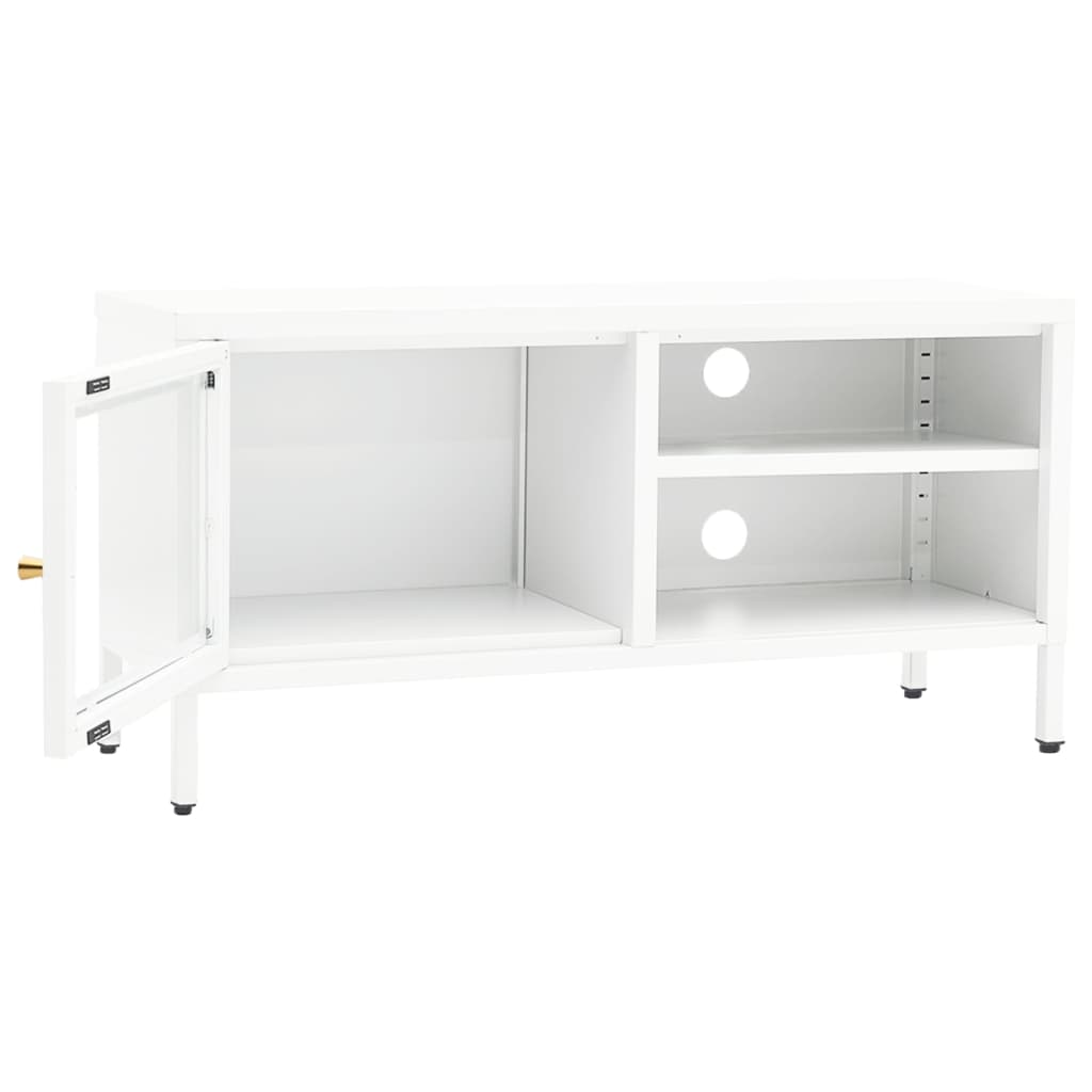 Mobile TV Bianco 90x30x44 cm in Acciaio e Vetro - homemem39