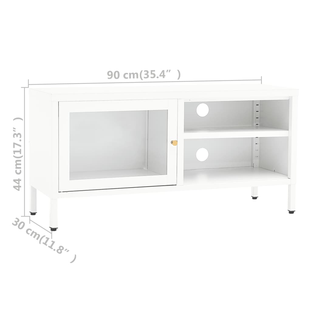 Mobile TV Bianco 90x30x44 cm in Acciaio e Vetro - homemem39