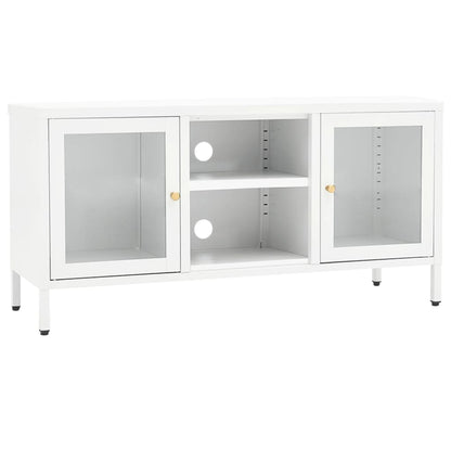 Mobile TV Bianco 105x35x52 cm in Acciaio e Vetro - homemem39