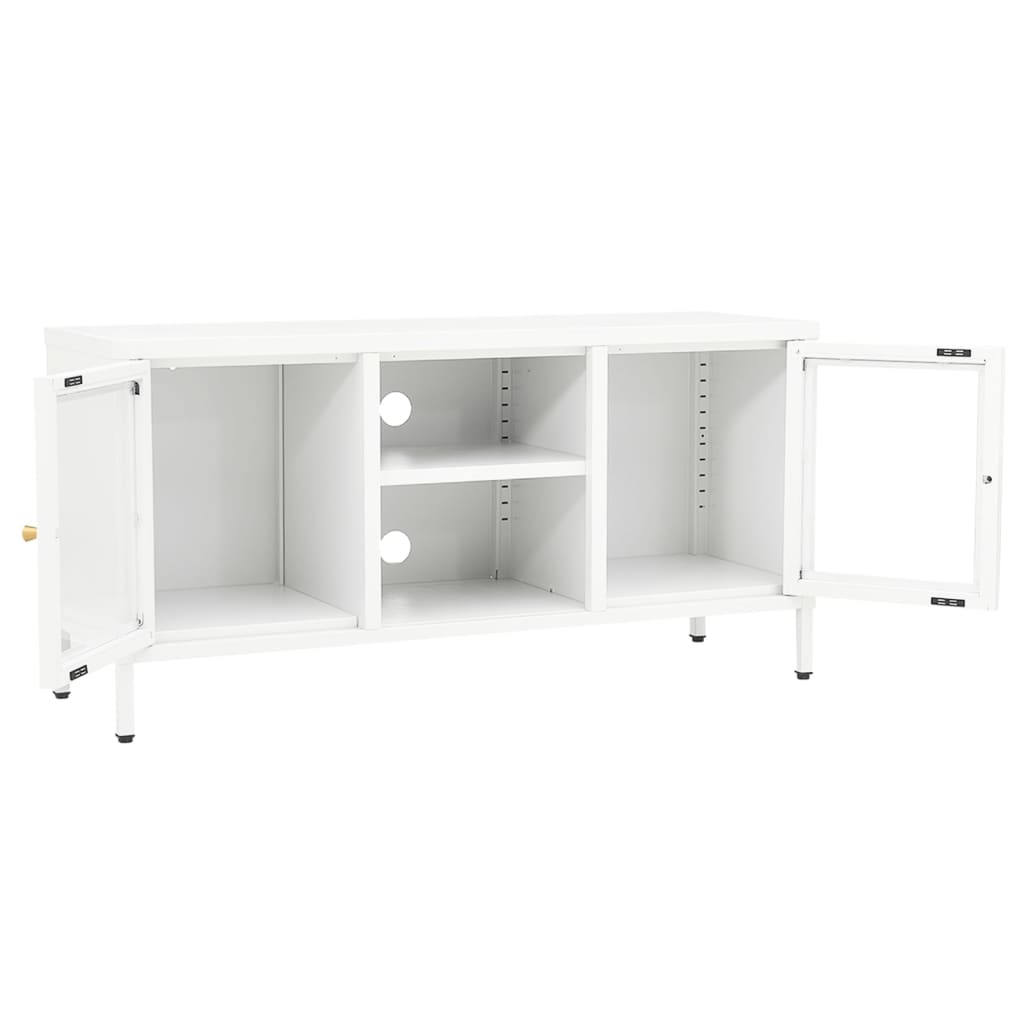 Mobile TV Bianco 105x35x52 cm in Acciaio e Vetro - homemem39