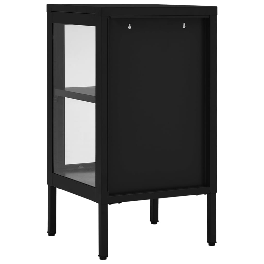 Credenza Nera 38x35x70 cm in Acciaio e Vetro - homemem39